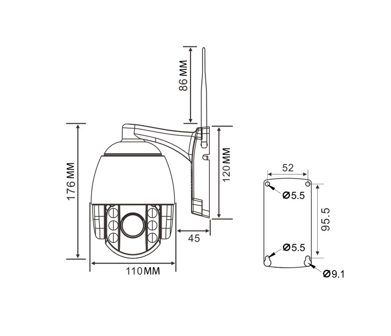 WPT6 Series 100M IR 2.0M Pixels HD 5X Optical Zoom WiFi Auto tracking PTZ Camera